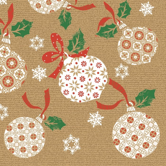 Servetele de masa festive Linclass pentru Craciun/Revelion - Soren (globuri pe fundal bej)  / 40 x 40 cm / 50 buc [1]