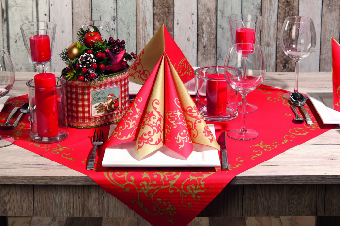 Servetele de masa festive Linclass - Pomp (rosu-auriu)  / 40 x 40 cm / 50 buc [2]