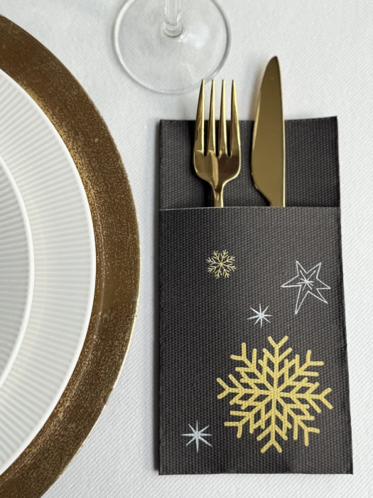 MINI BAX Servetele cu BUZUNAR pentru tacamuri - Snowflakes (Black) / 40 x 40 cm / 600 buc [3]