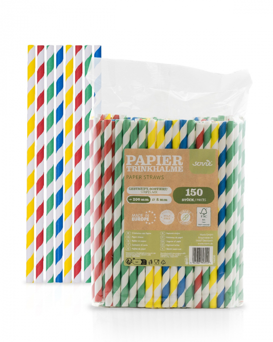 Paie colorate din hartie, 8 mm x 20 cm, 150 buc [1]