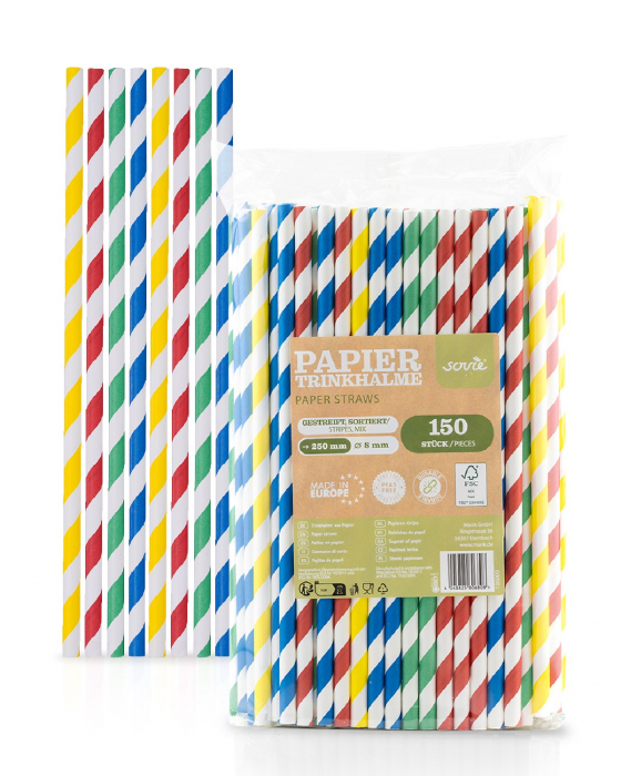 Paie colorate din hartie, 8 mm x 25 cm, 150 buc [1]
