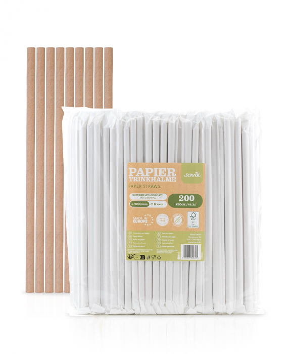 Paie natur din hartie, ambalate individual, 8 mm x 23 cm, 200 buc [1]