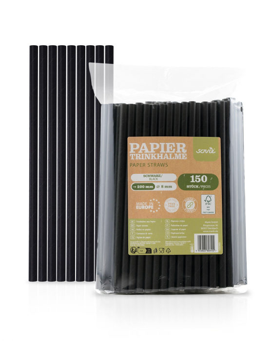 Paie negre din hartie, 8 mm x 20 cm, 150 buc [1]