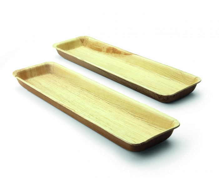 Platouri catering dreptunghiulare, biodegradabile, din scoarta de palmier, 330 x 90 x h25 mm, 10 buc [2]