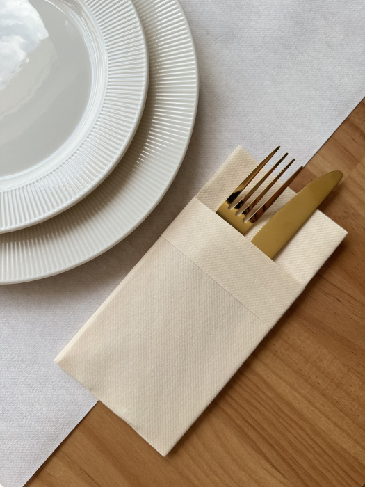 Servetele cu BUZUNAR pentru tacamuri Linclass cu manseta - Crem (sampanie) / 40 x 40 cm / 50 buc [2]