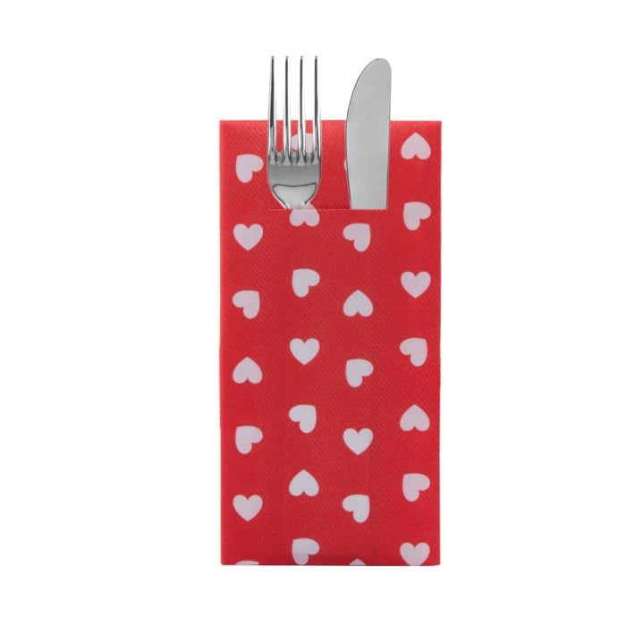 Servetele cu BUZUNAR pentru tacamuri, Linclass Love (inimioare) / 40 x 40 cm / 12 buc [3]