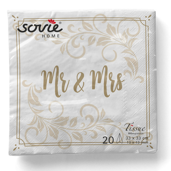 Servetele de masa 3 straturi pentru nunta, Mr & Mrs (ornament) / 33 x 33 cm / 20 buc [2]