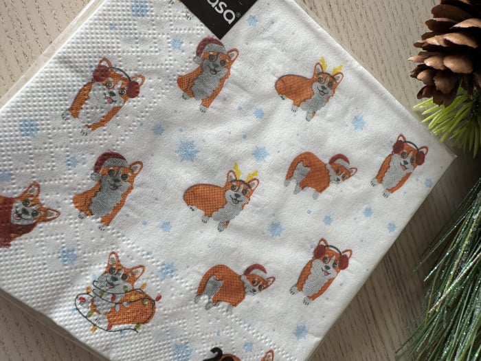 Servetele de masa 3 straturi Tissue - X-Mas Corgies (catelusi corgi), 25 x 25 cm, 20 buc [1]