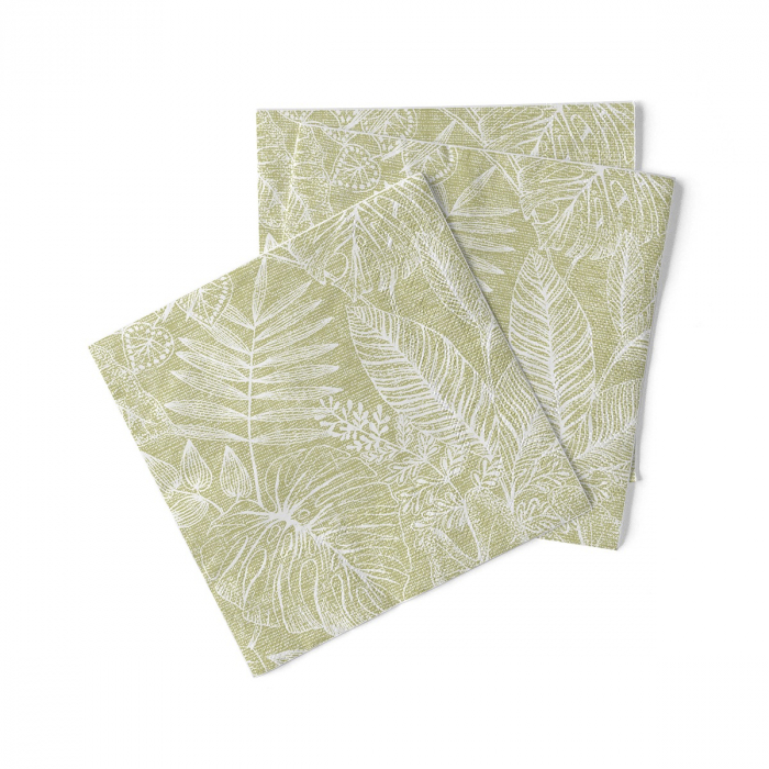 Servetele de masa 3 straturi, Tissue - Kona verde oliv (imprimeu vegetal) / 40 x 40 cm / 100 buc [2]