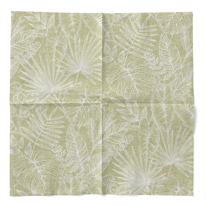 Servetele de masa 3 straturi, Tissue - Kona verde oliv (imprimeu vegetal) / 40 x 40 cm / 100 buc [3]