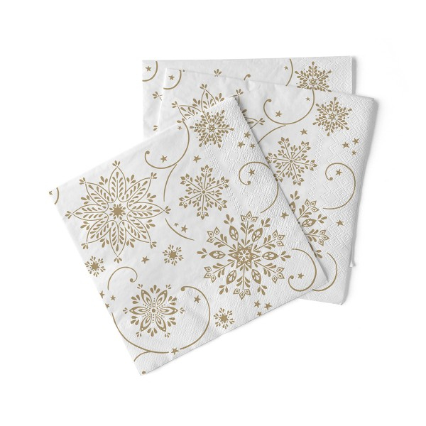 Servetele de masa de Craciun, 3 straturi, Tissue - Cristal (alb-auriu) / 33 x 33 cm / 100 buc [2]