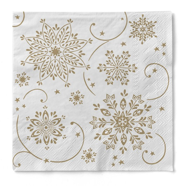 Servetele de masa de Craciun, 3 straturi, Tissue - Cristal (alb-auriu) / 33 x 33 cm / 100 buc [1]