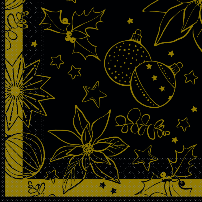 Servetele de masa de Craciun, 3 straturi, Tissue - Milan schwarz / black / 33 x 33 cm / 100 buc [2]