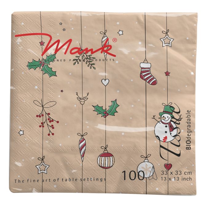 Servetele de masa de Craciun, 3 straturi, Tissue - Snowman / 33 x 33 cm / 100 buc [2]