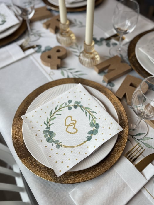 Servetele de masa festive Linclass Eukalyptus-Hertz (frunze eucalipt si inimioare) / 40 x 40 cm / 50 buc [12]