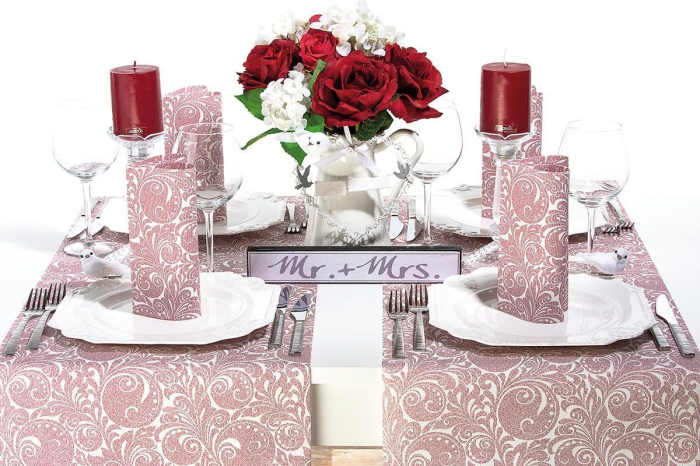 Servetele de masa festive Linclass pentru Revelion/Anul Nou Linclass - Jordan weiss-bordeaux / white-bordeaux / 40 x 40 cm / 50 buc [2]