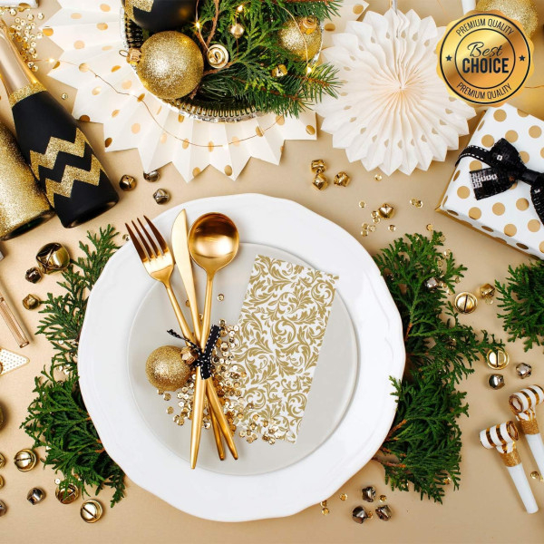 Servetele de masa festive Linclass - Ornaments (auriu-alb) / 40 x 40 cm / 50 buc [2]