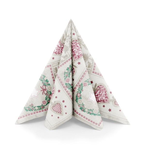 Servetele de masa festive Linclass pentru Craciun/Revelion - Benita (coronița de Craciun, inimioare) / 40 x 40 cm / 50 buc [6]