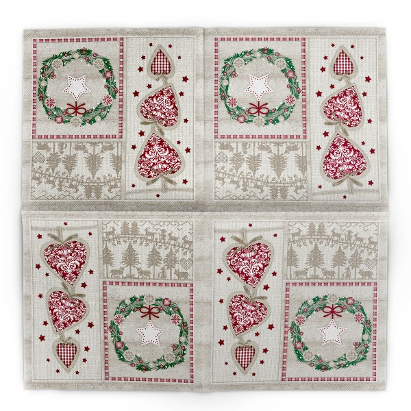 Servetele de masa festive Linclass pentru Craciun/Revelion - Benita (coronița de Craciun, inimioare) / 40 x 40 cm / 50 buc [5]