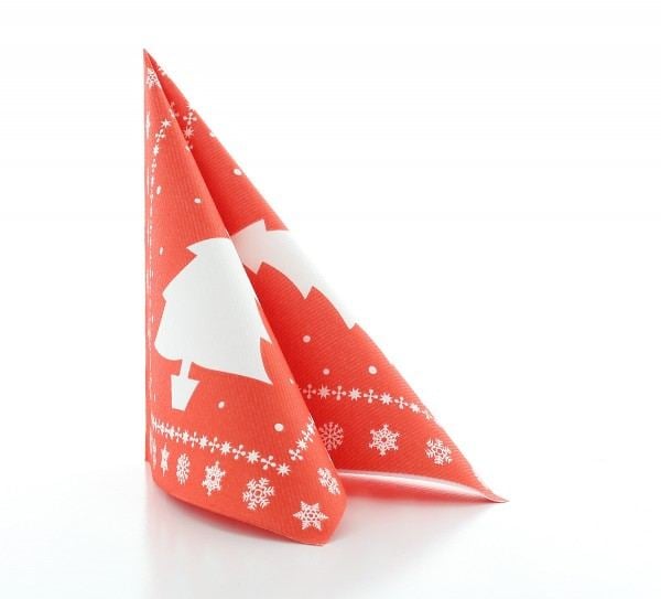 Servetele de masa festive Linclass - White Tree (rosu) / 40 x 40 cm / 12 buc [6]