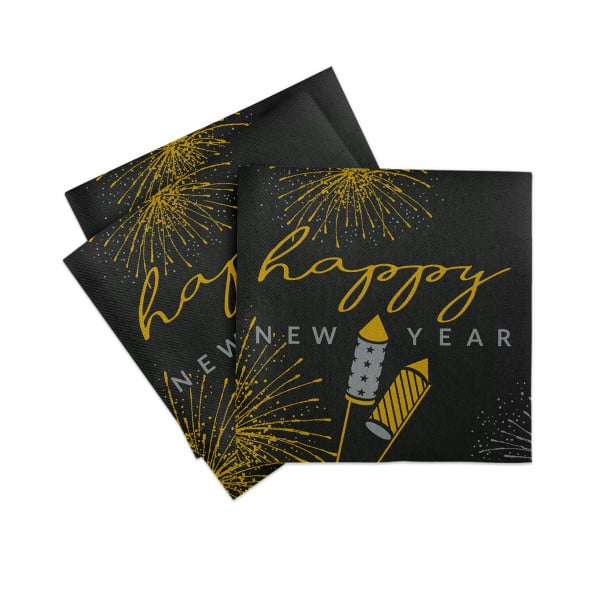 Servetele de masa festive Linclass pentru Revelion/Anul Nou - Linclass Rocky (negru-auriu-argintiu) / 40 x 40 cm / 50 buc [3]