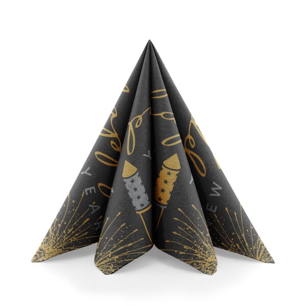 Servetele de masa festive Linclass pentru Revelion/Anul Nou - Linclass Rocky (negru-auriu-argintiu) / 40 x 40 cm / 50 buc [6]