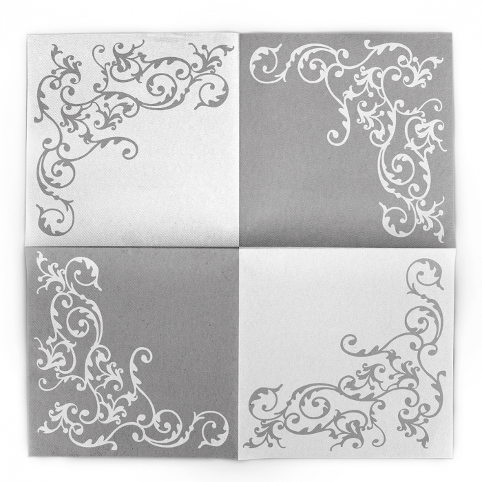 Servetele de masa festive Linclass - Pomp (Argintiu-Alb) / 40 x 40 cm / 50 buc [5]