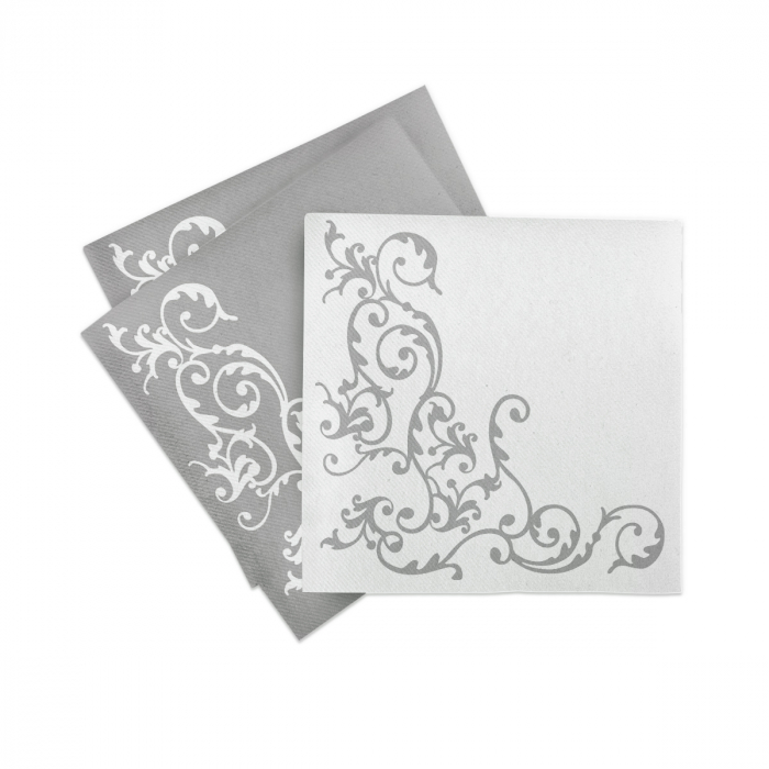 Servetele de masa festive Linclass - Pomp (Argintiu-Alb) / 40 x 40 cm / 50 buc [3]