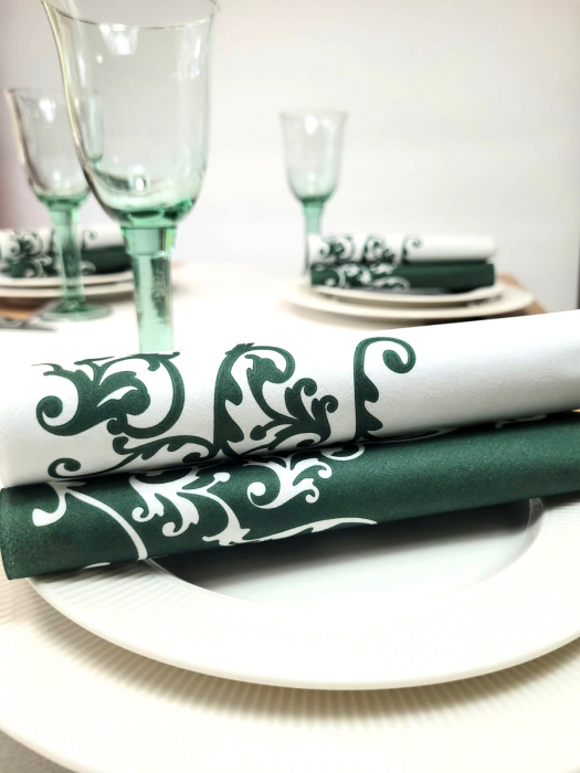 Servetele de masa festive Linclass - Pomp (verde-alb) / 40 x 40 cm / 50 buc [2]