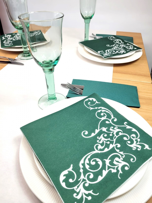 Servetele de masa festive Linclass - Pomp (verde-alb) / 40 x 40 cm / 50 buc [7]