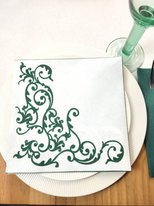 Servetele de masa festive Linclass - Pomp (verde-alb) / 40 x 40 cm / 50 buc [5]