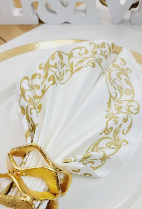 Servetele de masa festive Linclass - Rob (model auriu pe margine) / 40 x 40 cm / 50 buc [6]