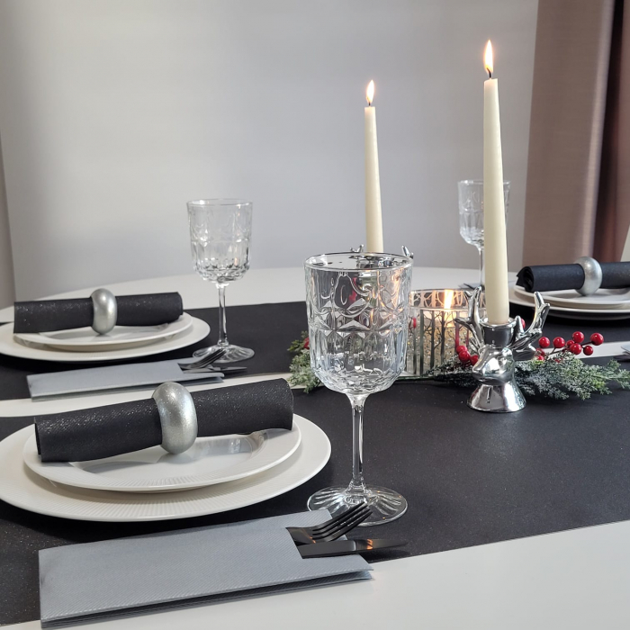 Servetele de masa festive Linclass - Shine metallic black (negru sclipitor) / 40 x 40 cm / 50 buc [8]