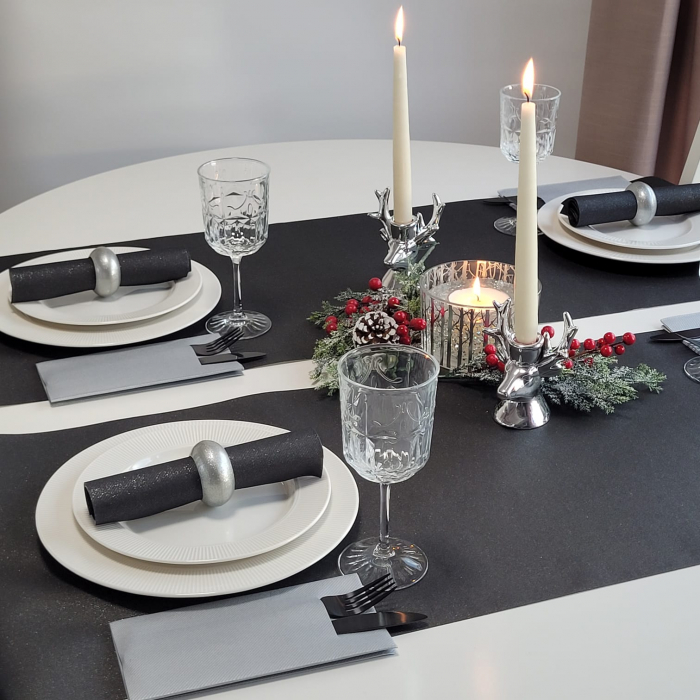 Servetele de masa festive Linclass - Shine metallic black (negru sclipitor) / 40 x 40 cm / 50 buc [7]