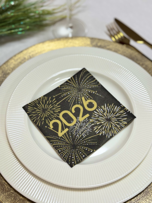 Servetele festive pentru Revelion, Softpoint - 2026 (negru-auriu) / 24 x 24 cm / 30 buc [1]