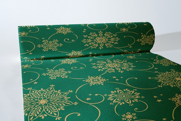 Set accesorii decorative masa festiva Craciun/Revelion- traversa de masa si servetele de masa Cristal verde-auriu [2]
