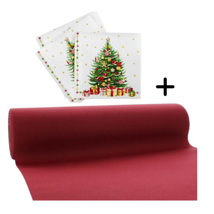 Set accesorii decorative masa festiva de Craciun/Revelion - servetele festive si traversa de masa Linclass Christmas Tree Bordo [1]