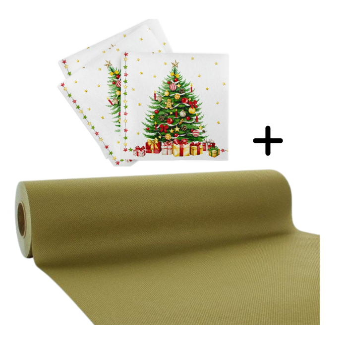 Set accesorii decorative masa festiva de Craciun/Revelion - servetele festive si traversa de masa Linclass Christmas Tree Gold [1]