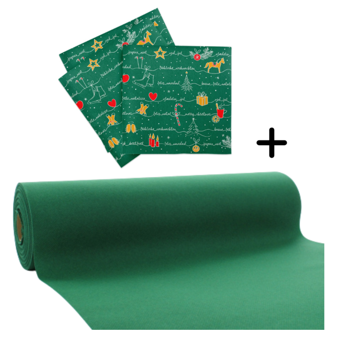 Set accesorii decorative masa festiva de Craciun/Revelion - servetele festive si traversa de masa Linclass Ravin Green [1]