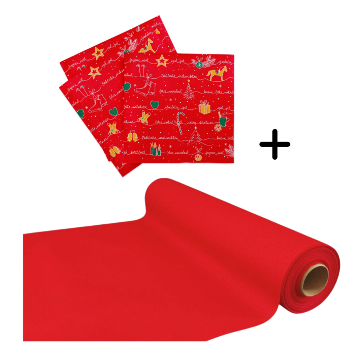 Set accesorii decorative masa festiva de Craciun/Revelion - servetele festive si traversa de masa Linclass Ravin Red [1]