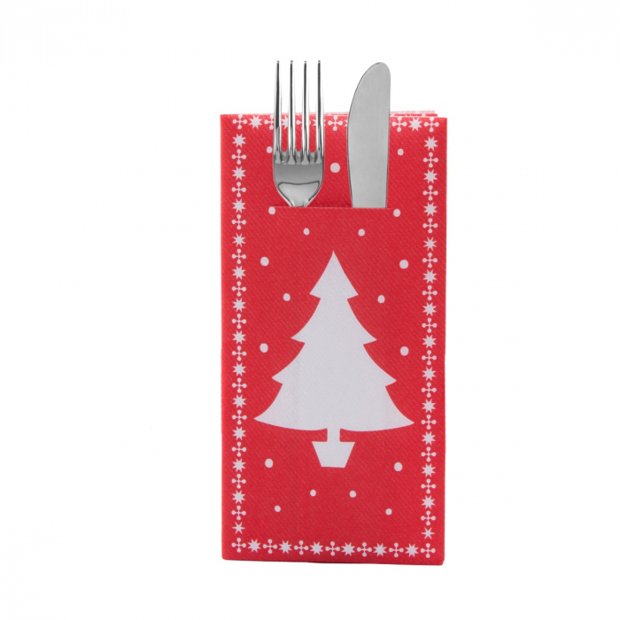 Set accesorii rosii pentru masa festiva - servetele de masa festive si servetele pentru tacamuri - Linclass White Tree Red (rosii) [3]