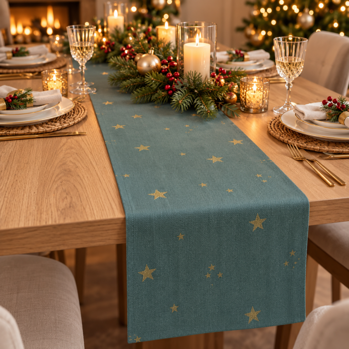 Traversa masa - Linclass Green Stars Craciun si Revelion / 40 cm x 24 m / 1 buc [2]
