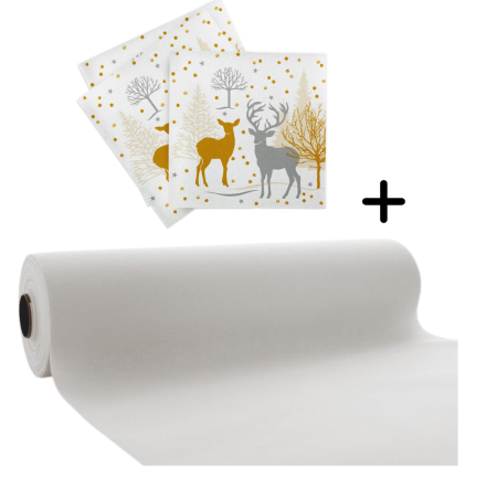 Traverse masa - CULORI UNI - Set accesorii decorative masa festiva de Craciun/Revelion - servetele festive si traversa de masa Linclass Josia Bej