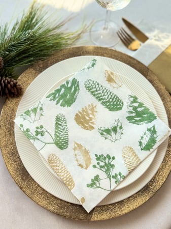 TEMATICA RUSTICA - Servetele de masa festive X-Mas Stamps Textile Touch / 40 x40 cm / 12 buc