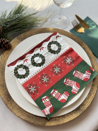 Servetele de masa, 3 straturi - Servetele de masa, 3 straturi, Tissue - Folky Red / 40 x 40 cm / 20 buc