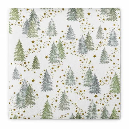 DECOR IARNA - Servetele de masa festive Linclass pentru Craciun/Revelion - Tommy (peisaj de iarna cu braduti) / 40 x 40 cm / 50 buc