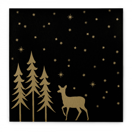 Servetele festive - RUSTICE - VANATORESTI - Servetele de masa festive Linclass - Liane (negru-auriu) / 40 x 40 cm / 50 buc