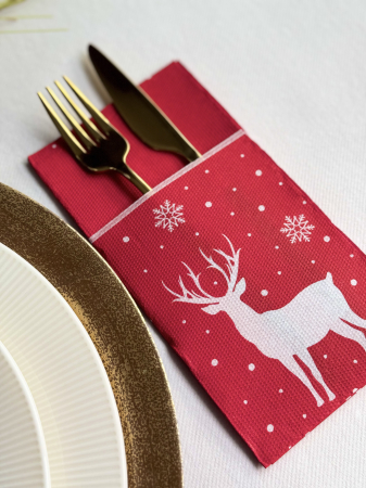 Servetele cu BUZUNAR pentru tacamuri - Softpoint Deer (Red) / 40 x 40 cm / 20 buc [3]