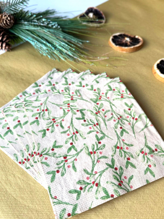 Servetele festive - IARNA/CRACIUN/REVELION - Șervețele de masa 3 straturi, Tissue Recycled - Mistletoe (crengute de vasc) / 33 x 33 cm / 20 buc