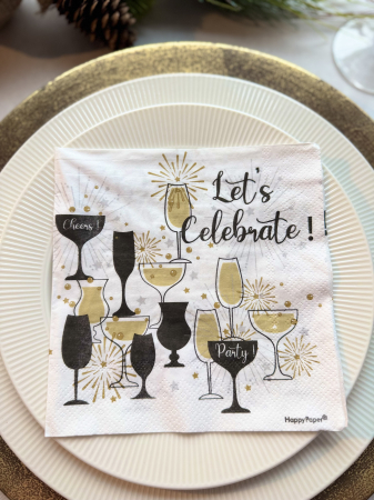 Servetele de masa, 3 straturi, IMPRIMEU - Servetele de masa, 3 straturi, Tissue - Let's Celebrate, 33 x 33 cm, 20 buc